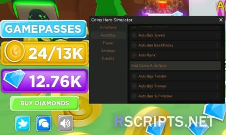 Coins Hero Simulator GUI | Auto Farm, Auto Buy