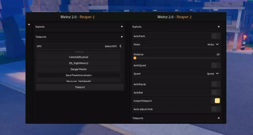 Reaper 2 - AutoFarm, AutoQuest, Teleports