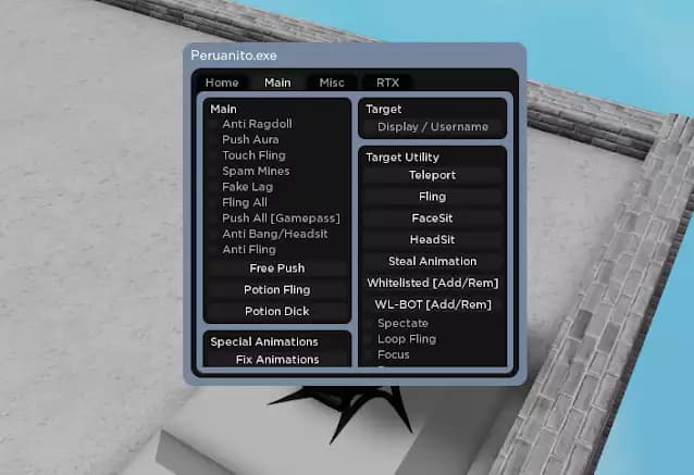 Roblox Script - Ragdoll Engine | Peruanito.exe | Fling All, Push Aura, Trolling, Local Player, RTX & More