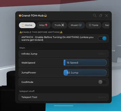 TOH HUB - Comes with Advanced ANTIKICK, godmode, and more!