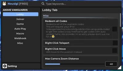 Anime Vanguards - Nousigi Hub