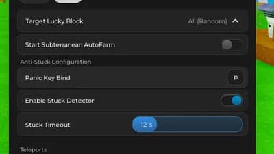 Auto farm all lucky blocks and Quick Tp